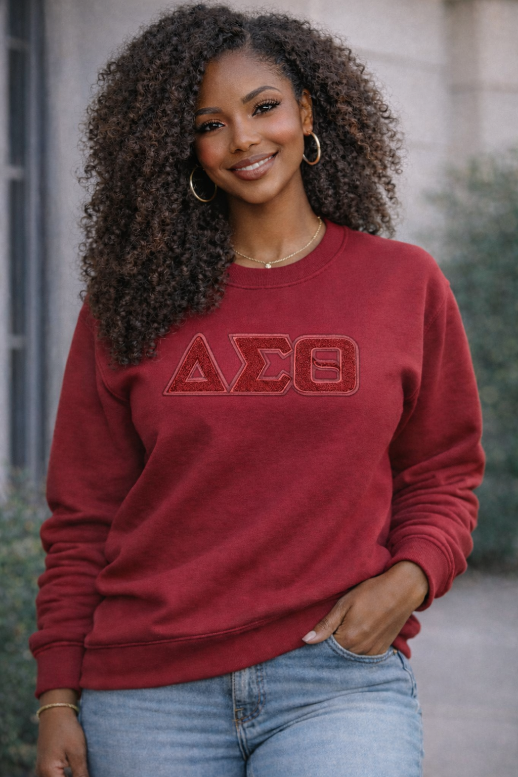Delta Sigma Theta - Chenille Patch Monochromatic Sweatshirt - Greek Letters
