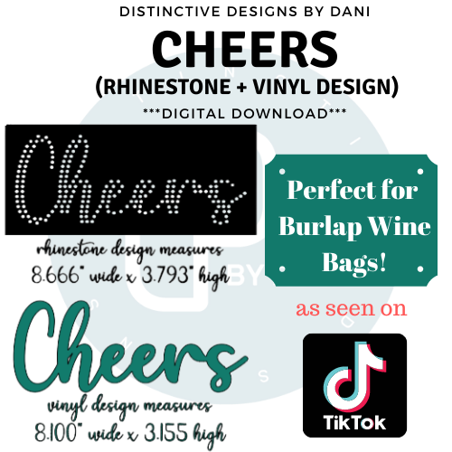 **Digital .SVG File** "CHEERS" Rhinestone + Vinyl Design