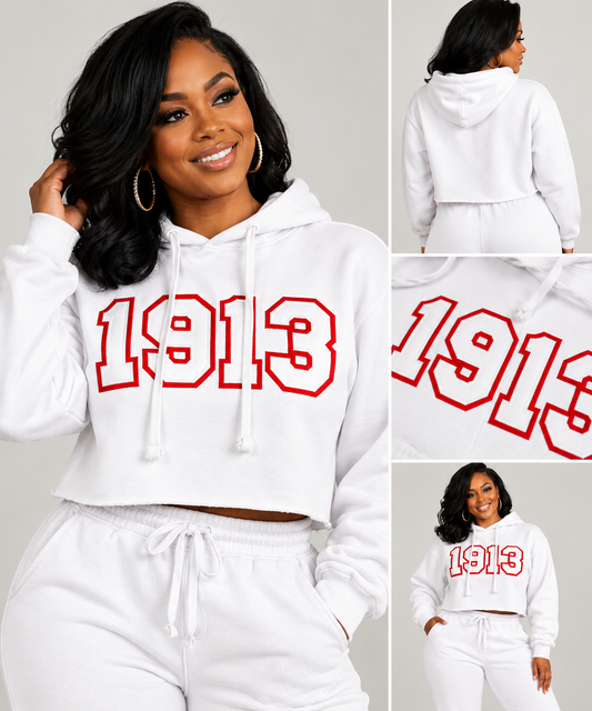 1913 Embroidered Cropped Hoodie