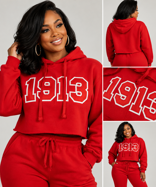 1913 Embroidered Cropped Hoodie